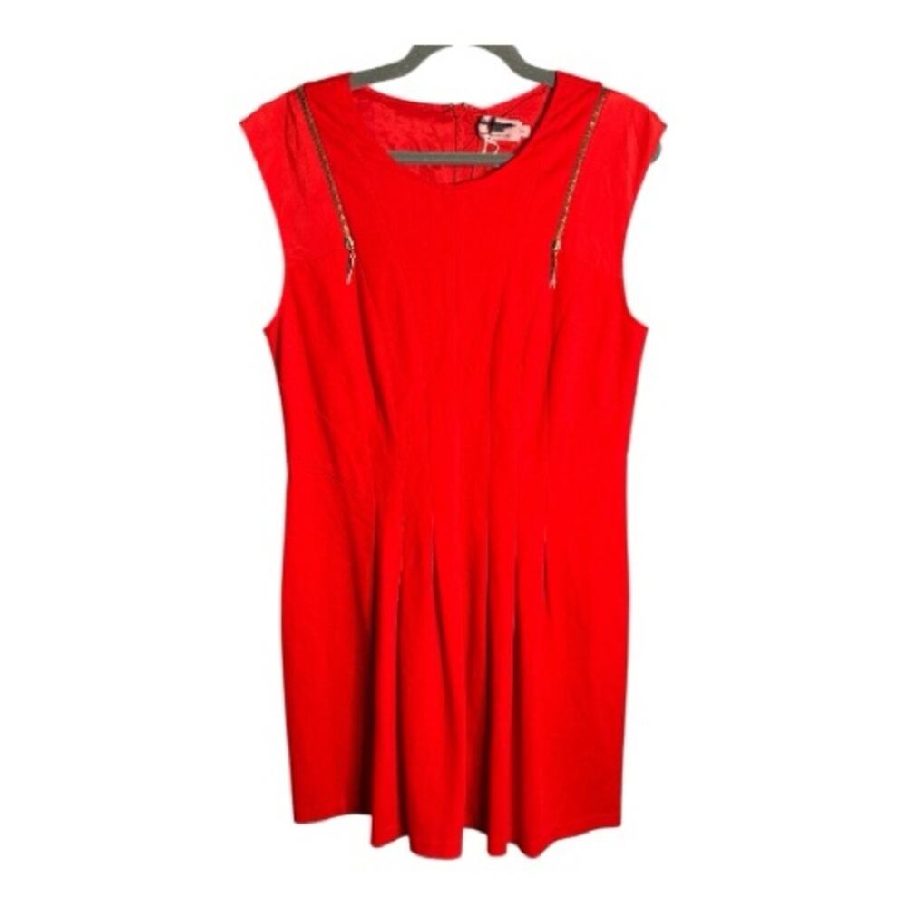 Ted Baker Red Sleeveless A Line Dress Gold Zippers 4